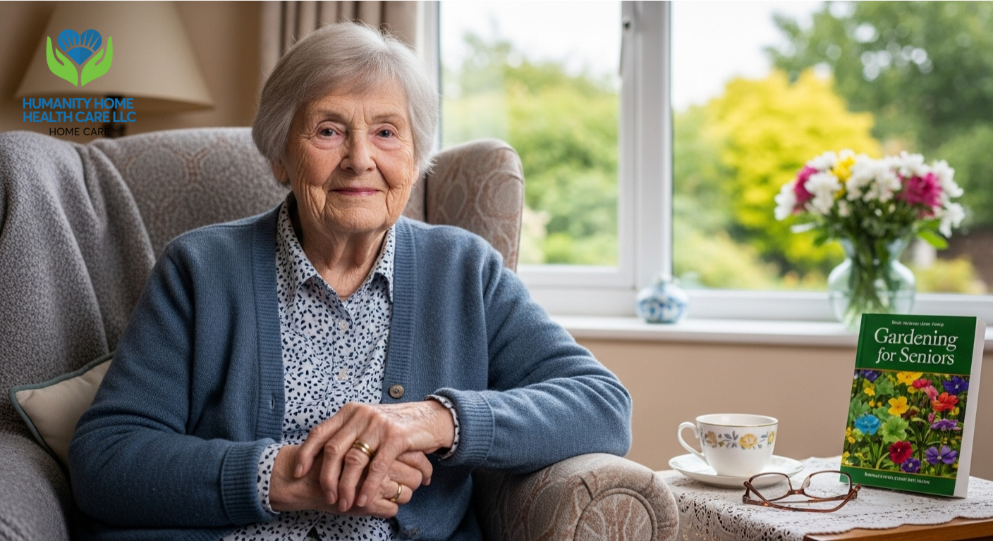 Elderly person receiving compassionate home care support from a professional caregiver