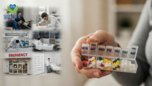 Senior using medication reminder at home