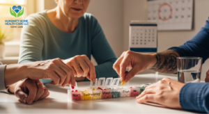 Senior using medication reminder at home