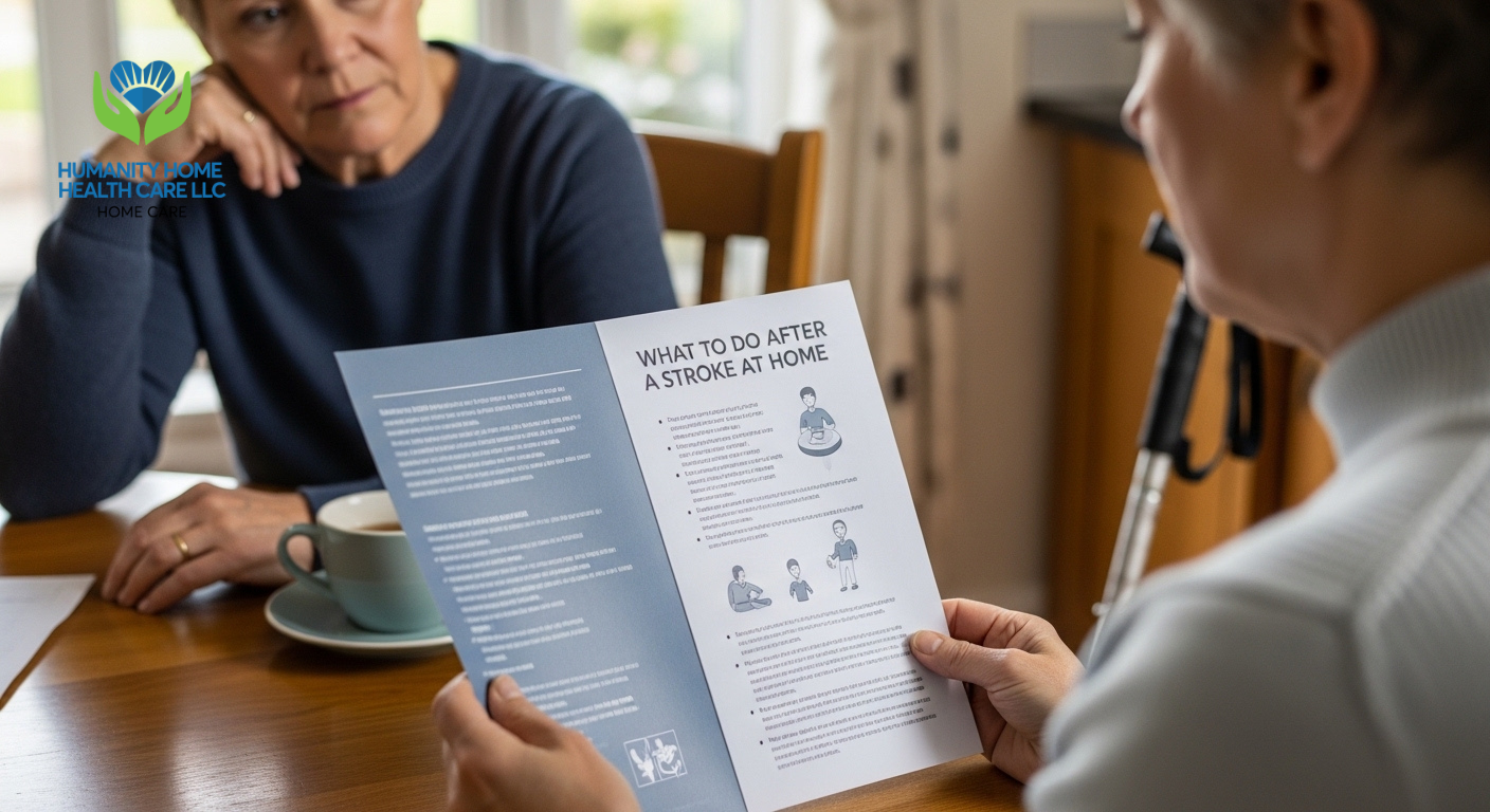 Caregiver assisting a stroke survivor with rehabilitation exercises at home